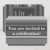 Invitation Bandes gris monogramme (Devant / Derrière)