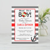 Invitation Bandes horizontales grises dim; Ancre nautique (Debout devant)