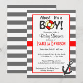 Invitation Bandes horizontales grises dim; Ancre nautique (Devant / Derrière)