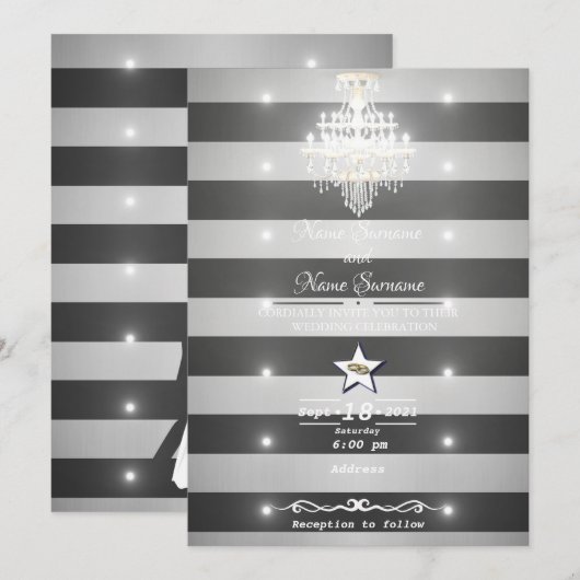 Invitation Bandes noir et argent (Devant / Derrière)