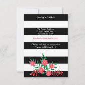Invitation Bandes noir et blanc | Floral rose | Baby shower (Dos)