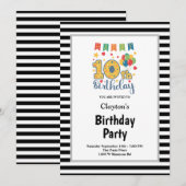 Invitation Bandes noires/blanches encadrées 10ème anniversair (Devant / Derrière)