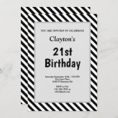 Invitation Bandes noires/blanches encadrées fête d'anniversai (Devant / Derrière)