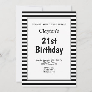 Invitation Bandes noires/blanches encadrées fête d'anniversai