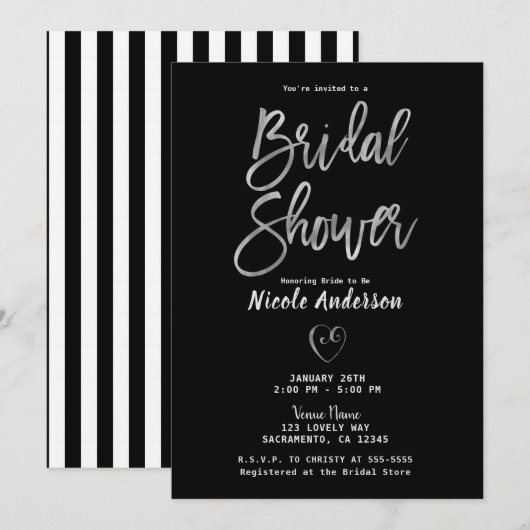 Invitation Bandes noires et blanches Argent élégant pour une (Devant / Derrière)