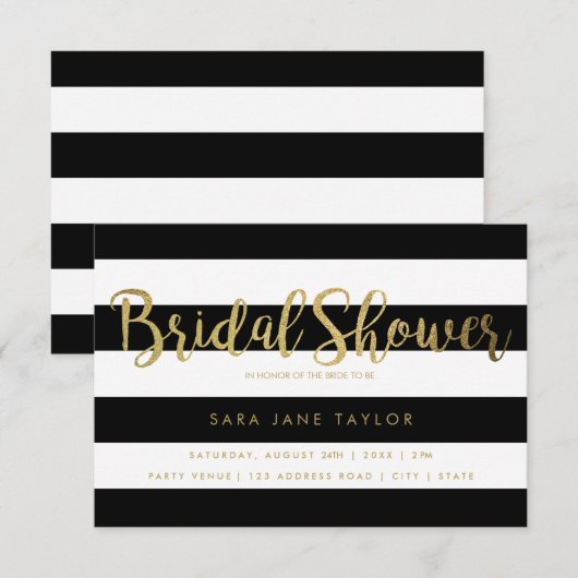 Invitation Bandes noires et blanches avec Fête des mariées à (Devant / Derrière)