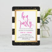 Invitation Bandes noires et blanches avec Gold Hen Party (Debout devant)