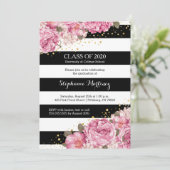 Invitation Bandes noires et blanches et graduation florale ro (Debout devant)