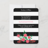 Invitation Bandes noires et blanches| Flore rose| Baby shower (Dos)