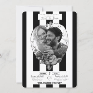 Invitation Bandes Noires et Blanches Photo Mariage Gothique M