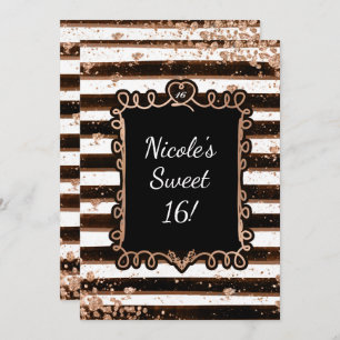 Invitation Bandes noires et blanches Rose Gold Flakes Invitat
