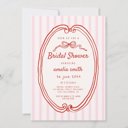 Invitation Bandes roses à la main Douche nuptiale (Devant)