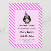 Invitation Bandes roses/blanches encadrées Fête d'Anniversair (Devant / Derrière)