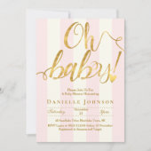 Invitation Bandes roses chic et baby shower de feuille d'or (Devant)
