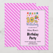 Invitation Bandes roses encadrées 10ème anniversaire (Devant / Derrière)