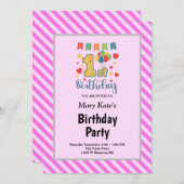 Invitation Bandes roses encadrées 1ère fête d'anniversaire (Devant / Derrière)