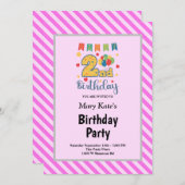 Invitation Bandes roses encadrées 2e fête d'anniversaire (Devant / Derrière)