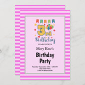 Invitation Bandes roses encadrées 3e fête d'anniversaire (Devant / Derrière)