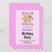 Invitation Bandes roses encadrées 4e fête d'anniversaire (Devant / Derrière)