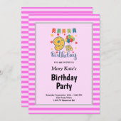 Invitation Bandes roses encadrées 9e fête d'anniversaire (Devant / Derrière)