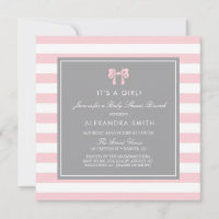 Bandes roses et blanches avec Baby shower Bow Brun