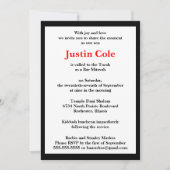 Invitation Bandes rouges et argentées sur Black Bar Mitzvah (Devant)