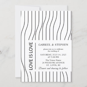 Invitation Bandes simples en noir et blanc. Mariage gay moder