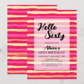 Invitation Bandes Stressées rose coloré 60e anniversaire (Devant / Derrière)