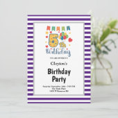 Invitation Bandes violettes/blanches encadrées 5ème anniversa (Debout devant)