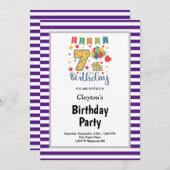 Invitation Bandes violettes/blanches encadrées 7e fête d'anni (Devant / Derrière)