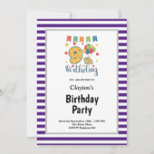 Invitation Bandes violettes/blanches encadrées 9e fête d'anni (Devant)