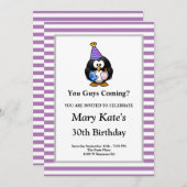 Invitation Bandes violettes/blanches encadrées Fête d'Anniver (Devant / Derrière)