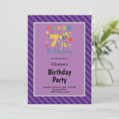 Invitation Bandes violettes encadrées 7e fête d'anniversaire (Debout devant)