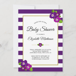 Invitation Bandes violettes Pansies violettes Baby shower Flo