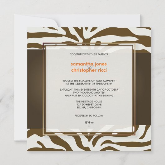 Invitation Bandes Zébrées Brown/Invitations de mariage (Dos)