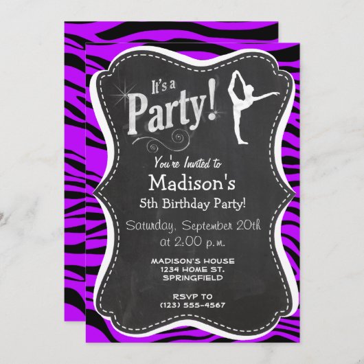 Invitation Bandes Zébrées Électriques Violettes; Ballet (Devant / Derrière)