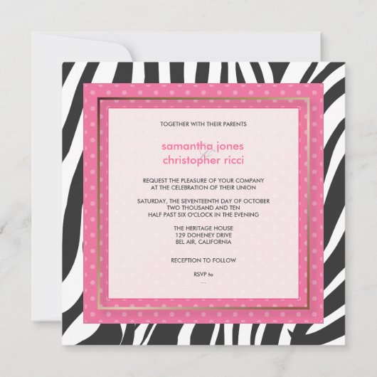 Invitation Bandes zébrées/Invitations de mariage (Dos)