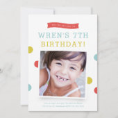 Invitation Banner mignon Polk a Dot photo anniversaire de enf (Devant)