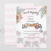 Invitation Bannière à voie rose pâle et laiteuse florale douc (Devant / Derrière)