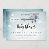 Invitation *~* Bannière Avion Nuages Vintages Bébé Garçon Dou (Devant / Derrière)