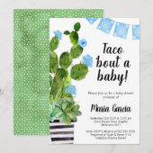 Invitation Bannière Bleue Cactus Taco Bout Un Baby shower béb (Devant / Derrière)
