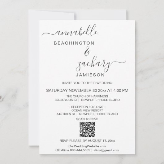Invitation *~* Bannière Cherub PHOTO AR6 RSVP + QR Mariage En (Dos)