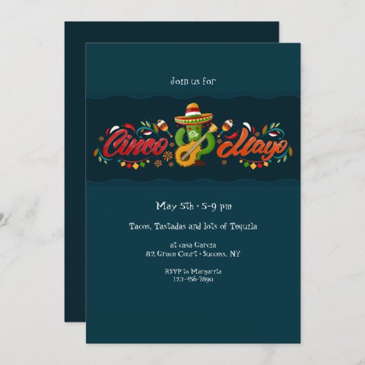Invitation Bannière Cinco De Mayo (Devant / Derrière)