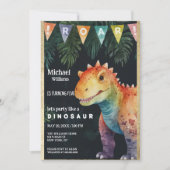 Invitation Bannière colorée orange noir Dino fête d'anniversa (Devant)