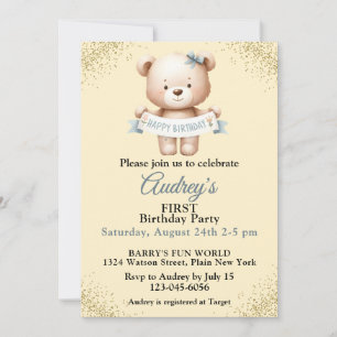 Invitation Bannière d'Anniversaire de l'ours en peluche migno