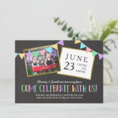 Invitation Bannière de Bunting Chalkboard Photo Anniversaire (Debout devant)