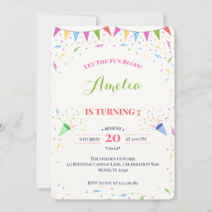 Invitation Bannière de fanions en confettis colorés pour 7e a