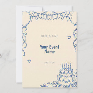 Invitation Bannière de gâteau en ligne d'art bleu royal
