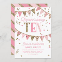 Bannière de Parties scintillant rose et or 10e ann