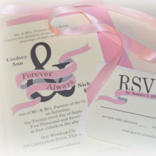 Invitation Bannière en ruban rose blanc de l'esperluette